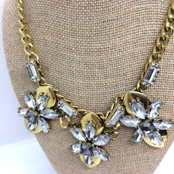 RHINESTONE GOLD TONE CRYSTALS STATEMENT NECKLACE FLOWER FLORAL COLLAR BLING - Picture 6 of 16